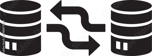 Database synchronization, data transfer, server icons, black, vector graphics