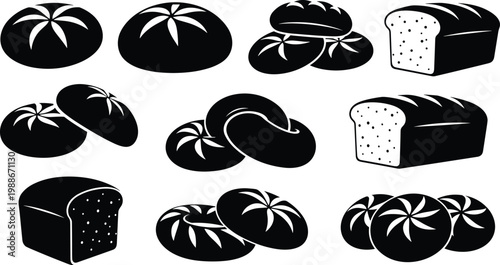 Bakery bread loaves and buns isolated on white background fresh baked goods set