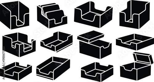 Document trays set, inbox and outbox office paper organizer, blank empty desktop storage