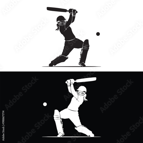 female cricketer silhouette sports design.