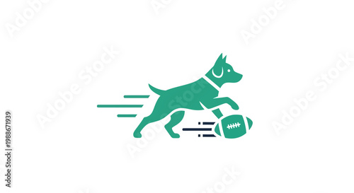 A green dog running with luggage.