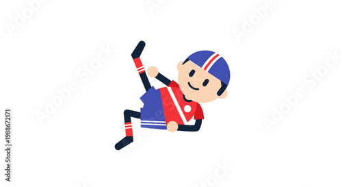 Cartoon character in sports gear sliding.