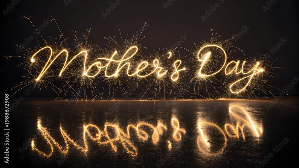 Fototapeta premium Mother's Day Sparkler Light Painting with Reflection