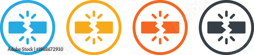Broken Link and Cracked Element Icon Set in Colorful Circular Frames