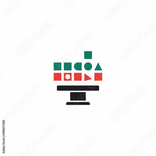 Computer monitor with geometric shapes.