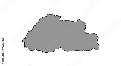 A grayscale outline depicting the geographical shape of the kingdom of bhutan in asia high quality