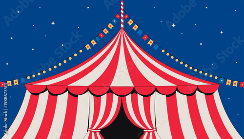 Classic Red and White Striped Big Top Carnival Pavilion in Flat Design Style.eps