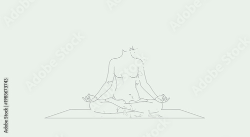 Zen woman sitting in a lotus meditation pose while her body slowly dissolves into many soft light feathers against a clean and minimal white background