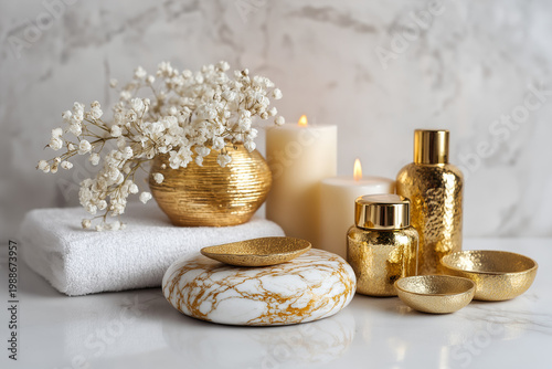 gold and marble spa still life, elegant composition