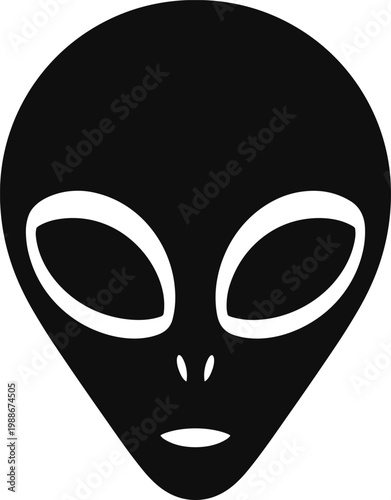 Alien head silhouette illustration, extraterrestrial vector design, sci-fi alien outline, isolated alien graphic, black extraterrestrial face, UFO culture stock image