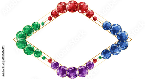 Diamond shaped frame adorned with colorful gemstones creating a luxurious