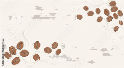 Whiskers and coffee beans scattered on a textured background creating a playful