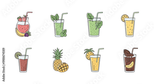 Colorful illustrations of various fruit drinks.