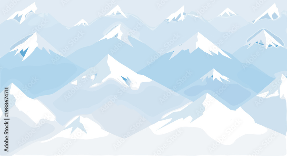 Fototapeta premium Stylized snow capped mountain range landscape with layered peaks and clear sky