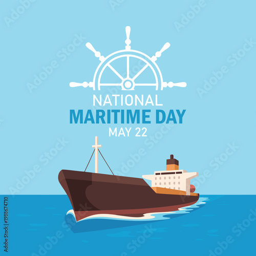 World maritime day background with big ship on ocean and anchor.