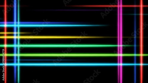 Abstract colorful neon light lines on black background