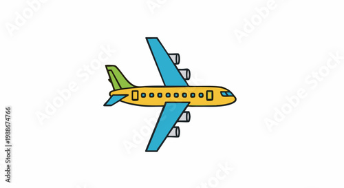 Colourful jet airplane vector illustration showing a vibrant commercial passenger plane for travel and aviation graphic design