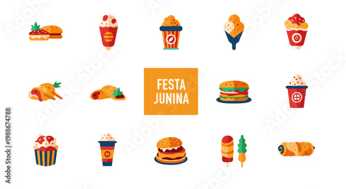 Festa junina food icons sweet savory treats festive celebration graphics