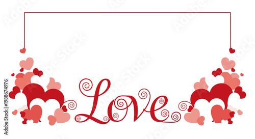 Decorative love frame with swirls and hearts for valentines day or romantic