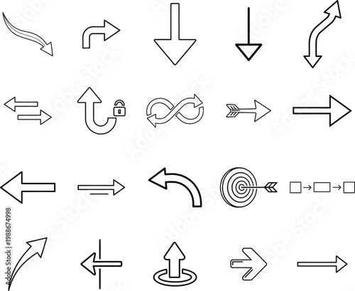 A collection of black and white arrows and pointers