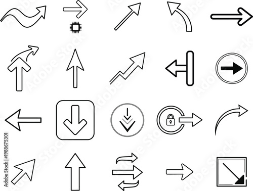 A collection of various arrow icons in different styles and directions