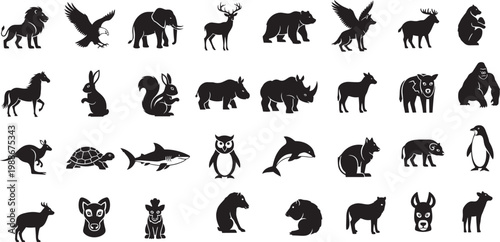 Animals Silhouette Vector Set of Wildlife and Farm Animals Illustration Collection