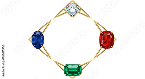 Elegant gold frame with diamond ruby sapphire and emerald gemstones isolated