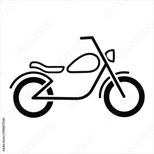Motorcycle line art icon representing cruiser bike for transportation and vintage motorcycling style