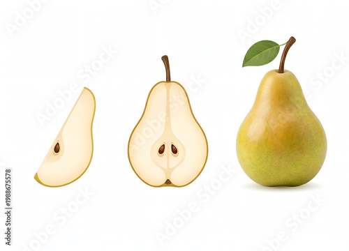 pear icon set with slice half whole fruit 