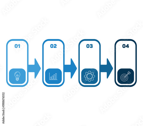 Modern Step by Step Process Infographic with Arrows, Clean UI Business Workflow Design