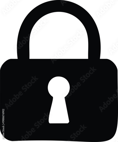 Black padlock with white keyhole on transparent background