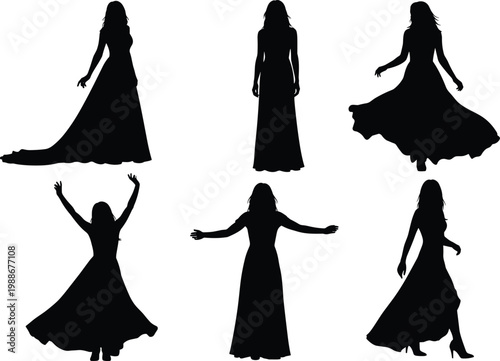Collection of wedding dress silhouettes for brides.