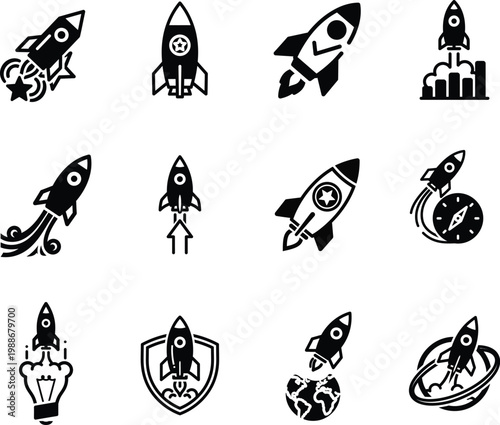 Business growth and success icons charts targets and innovation concepts