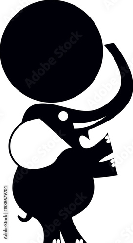 Circus. Animal trick. Cute elephant plays a ball