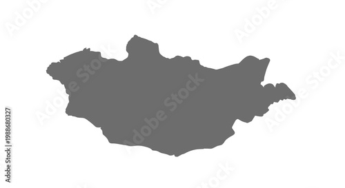 A grayscale silhouette depicts the geographical outline of the nation of mongolia high quality professional detailed