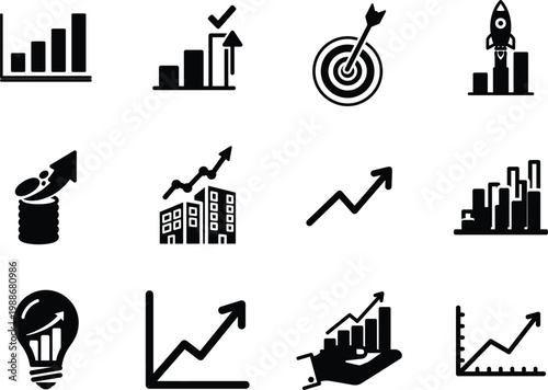 Business growth and success icons charts targets and innovation concepts