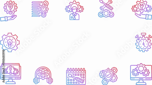  Labor day frame gradient illustration with variety of technical workshop tools and gears on white background for international workers day posters, banners, social media and holiday design