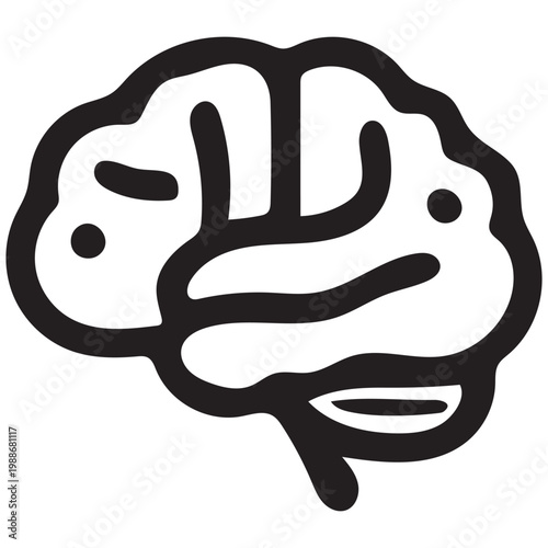 A stylized black and white illustration depicts a human brain with internal structures high quality