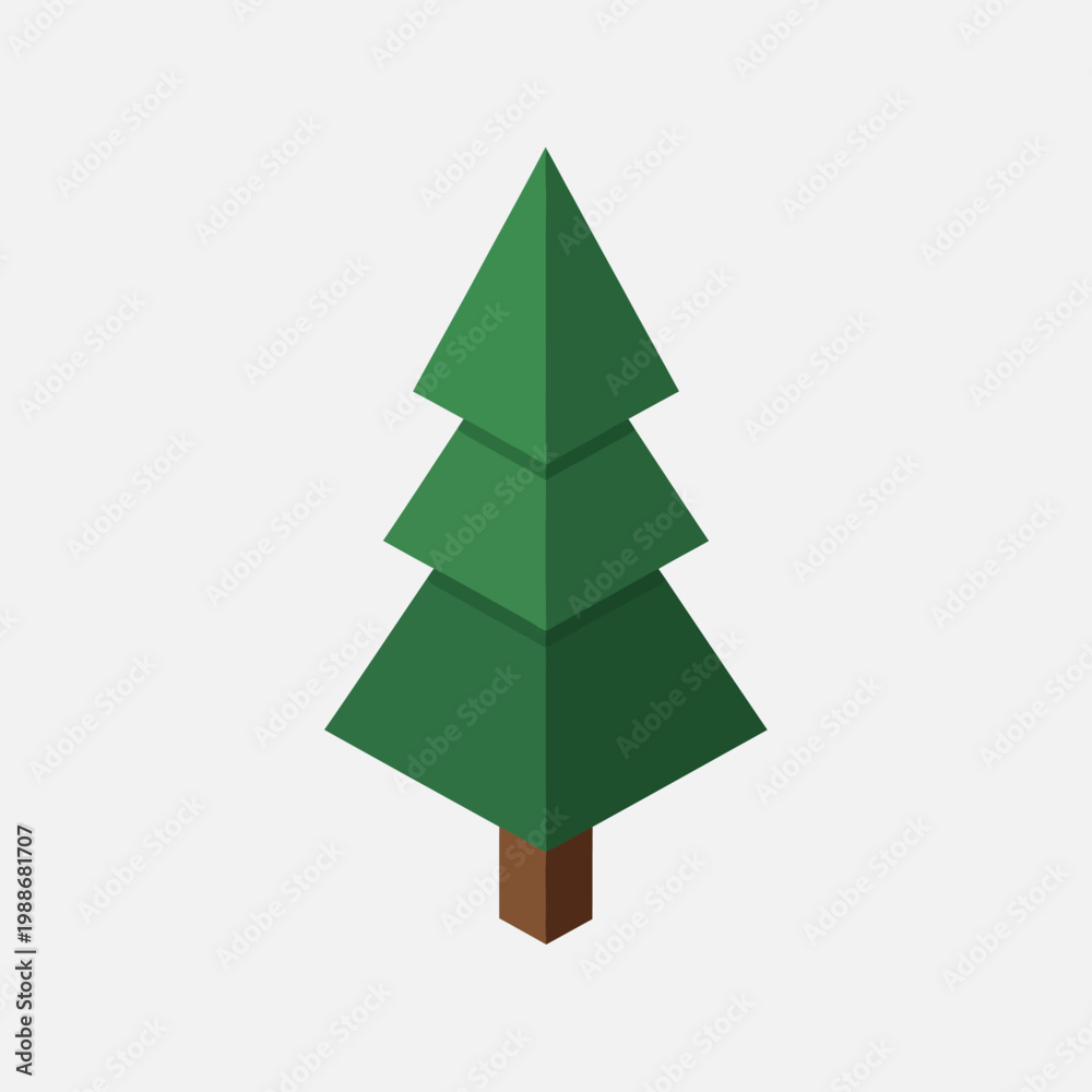 Fototapeta premium Stylized Isometric Green Christmas Tree Illustration.