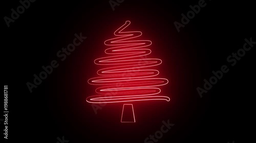 Red Neon Christmas Tree Line Animation on Black Background