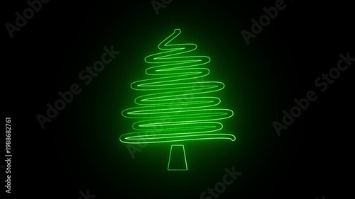 Green Neon Christmas Tree Line Animation on Black Background