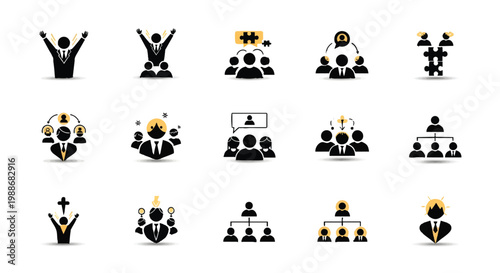 Collection of black silhouettes depicting people in various poses and groupings