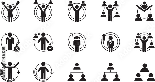 Teamwork and collaboration silhouette icons diverse group dynamics and success