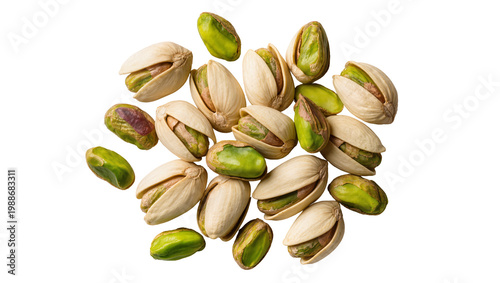 Pile of shelled and unshelled pistachios, isolated on transparent background