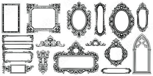 Obraz na płótnie Set of vintage ornate baroque frames and decorative scroll border elements vecto