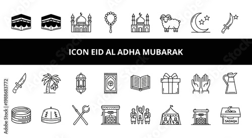 Eid Al Adha Mubarak Islamic Icons Collection - A Versatile Set for Festive Greetings and Religious Celebrations