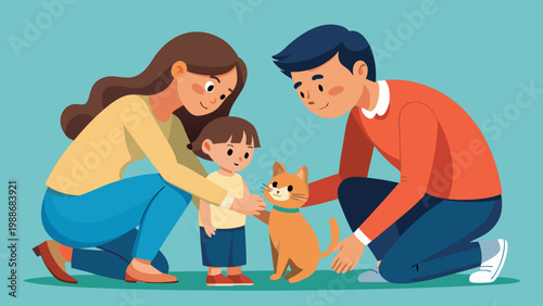 Family teaching a young child to ride a tricycle together outdoors