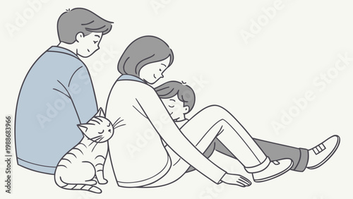 Two individuals sitting and comforting a distressed person on the floor