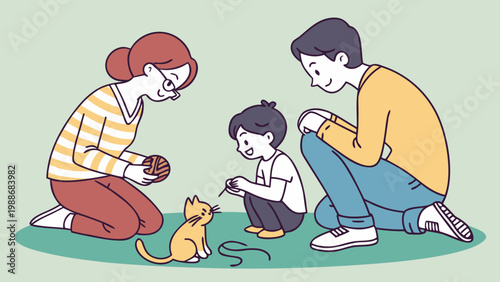 Family enjoying a cozy moment with their pet dog in a relaxed indoor setting