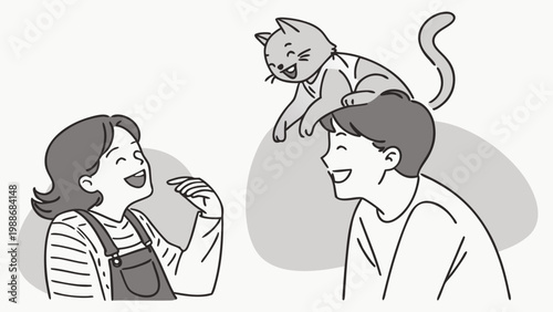 Woman surprised by a cat unexpectedly appearing in front of her face